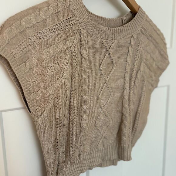 Cable Knit Crop Tank Top Coffee Brown Sleeveless Sweater Vest M - Picture 4 of 6